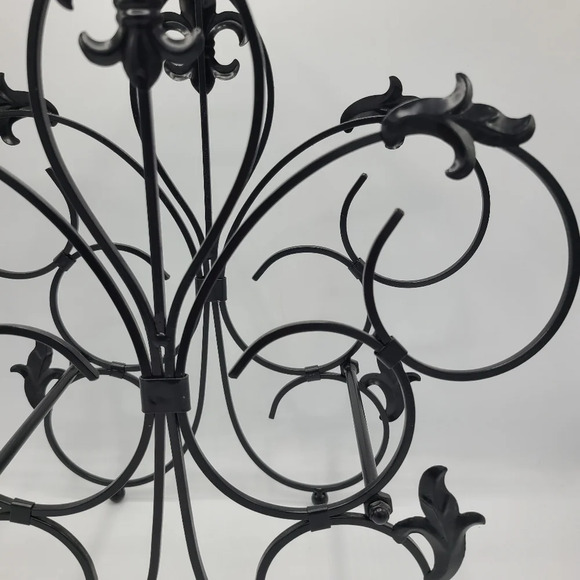 Black Metal Wine Rack Bottle Holder Fluer de Lis Countertop Tabletop Wine Rack - Picture 5 of 12